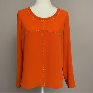 MICHAEL Michael Kors Orange Long Sleeve High-Low Blouse with Gold Studs Size M
